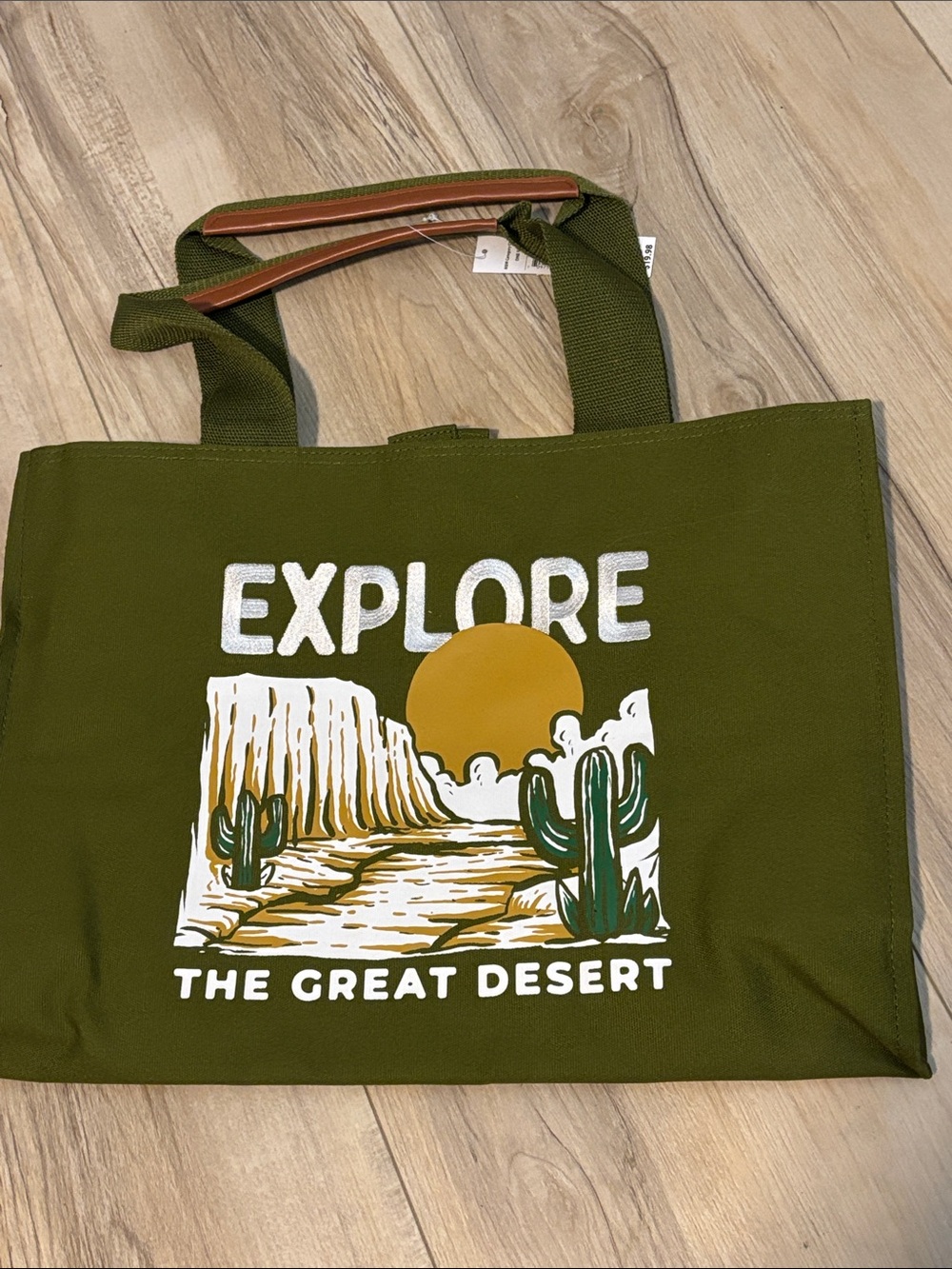 National Parks Olive Green Canvas Tote Bag with Desert Graphic
